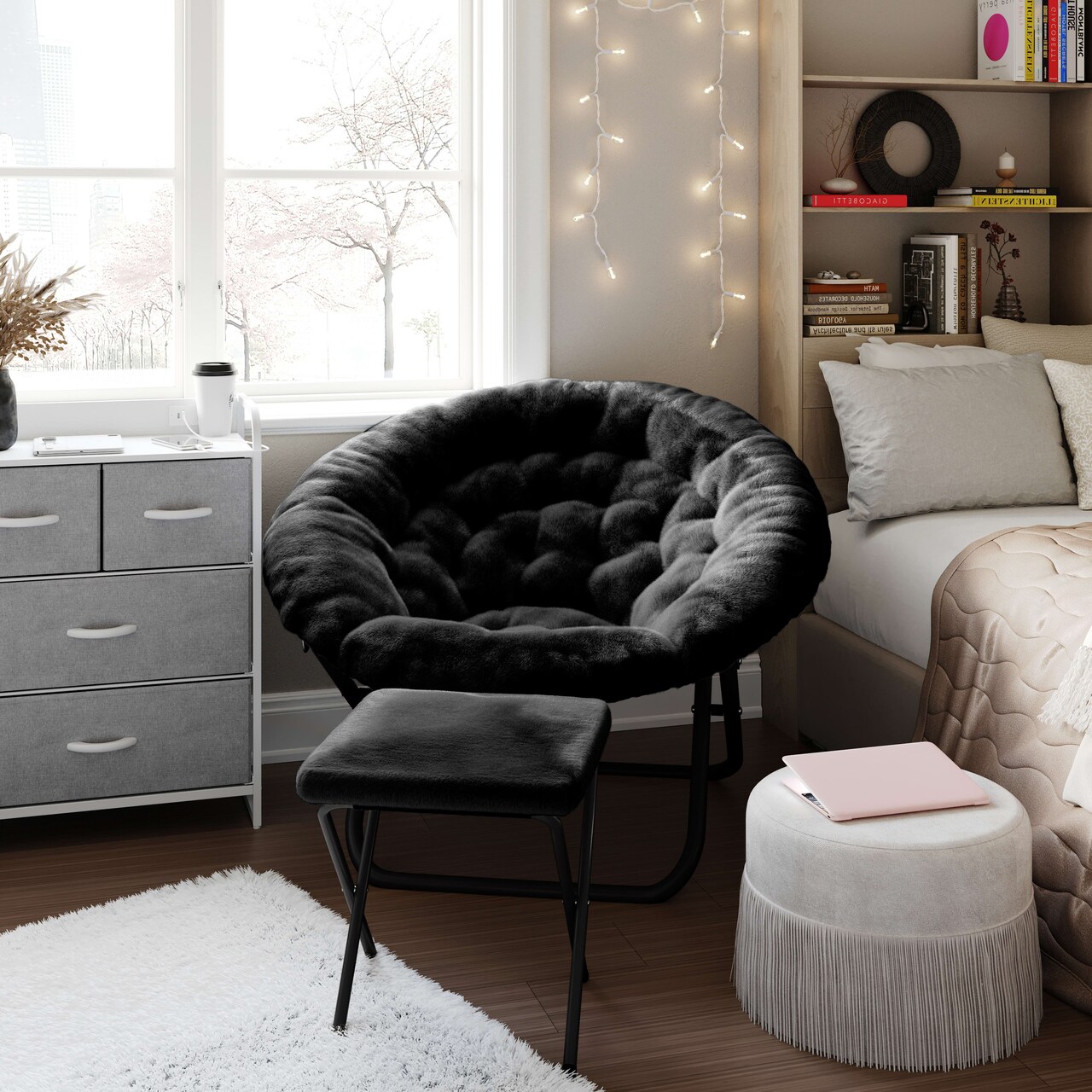 Emma and Oliver Ersa Oversize Folding Saucer Moon Chair and Ottoman for Dorm and Bedroom with Steel Frames